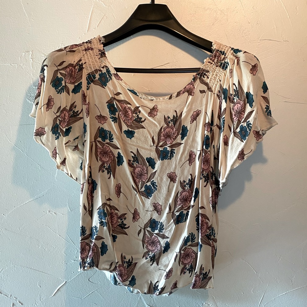 Off the shoulder flutter sleeve blouse